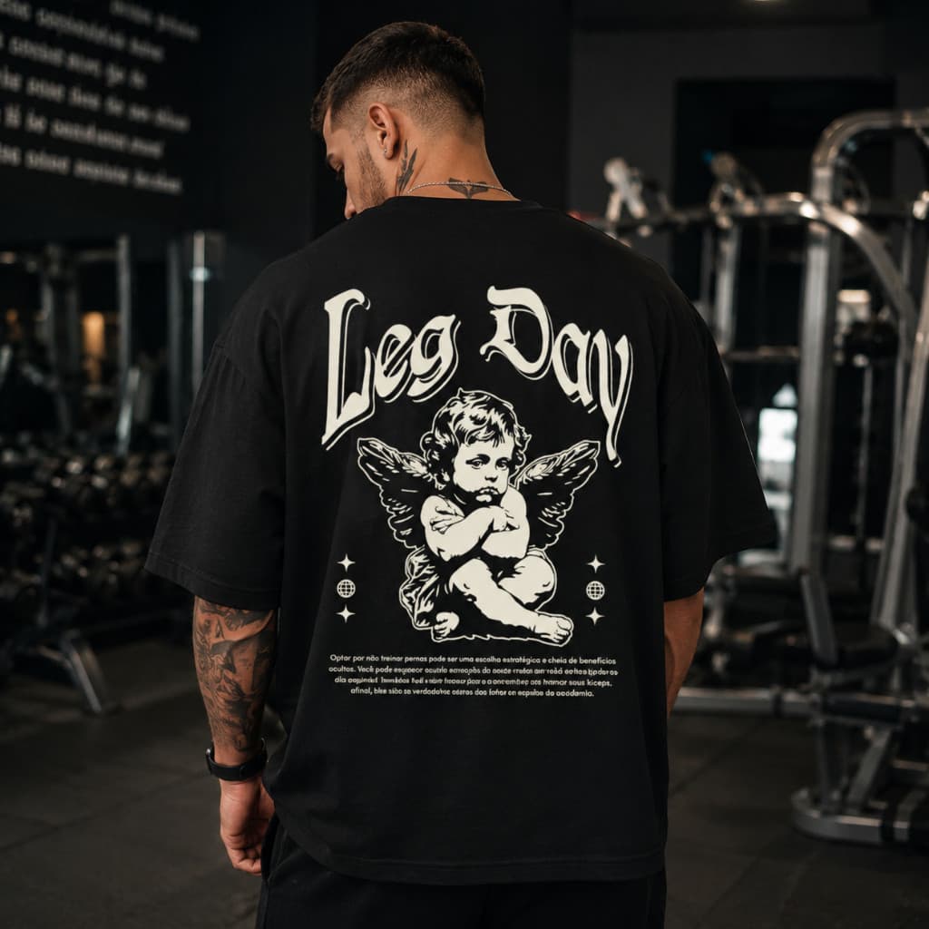 Camiseta Oversized Academia Camisa Estampada Legday Blusão Treino Gym Fitness 100% Algodão Premium