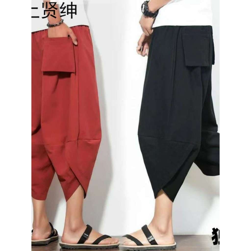 Novo estilo verão Bloomers masculino perna larga pés pequenos soltos tamanho grande estilo chinês cortado praia Harem Ca