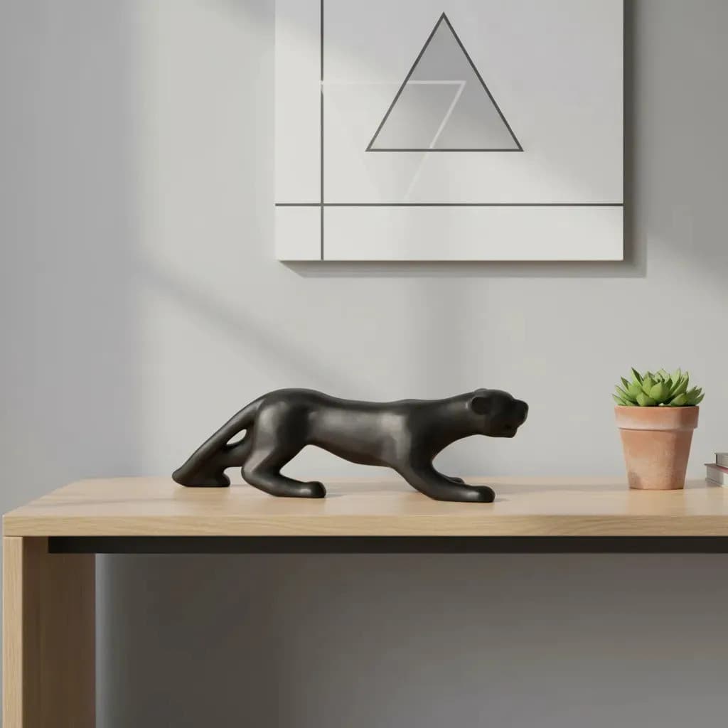 Decoração Escultura Pantera Negra Preto Brilho Escultura Luxo Escritório Sala