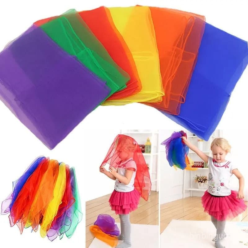 Lenços Práticos De Ginástica De 6 Cores Para Brinquedos Ao Ar Livre , Dança E Malabarismo , Toalha Colorida Doces , Gaze