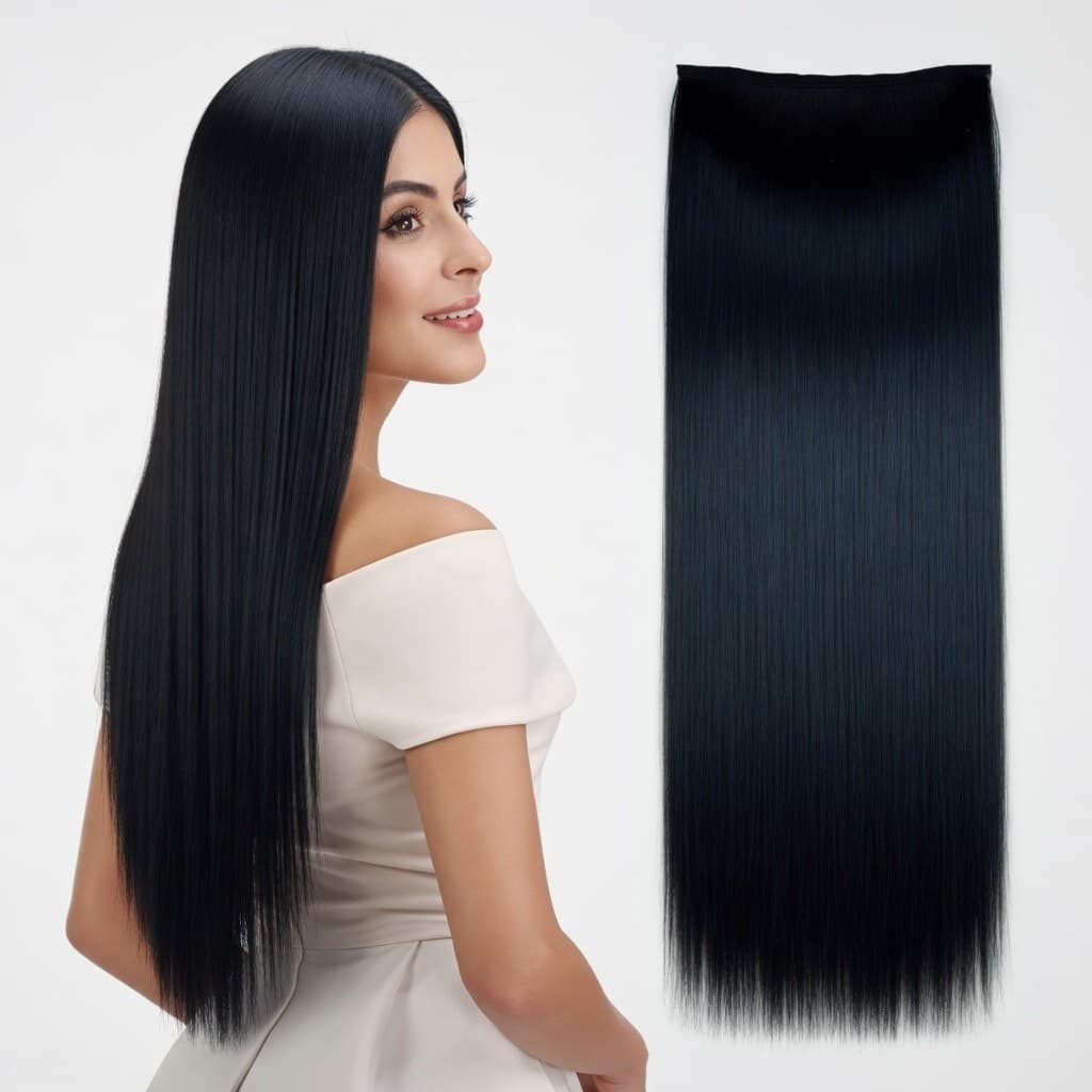 Aplique Tic Tac Preto Liso Fibra Orgânica Volume Natural Efeito Cabelo Humano