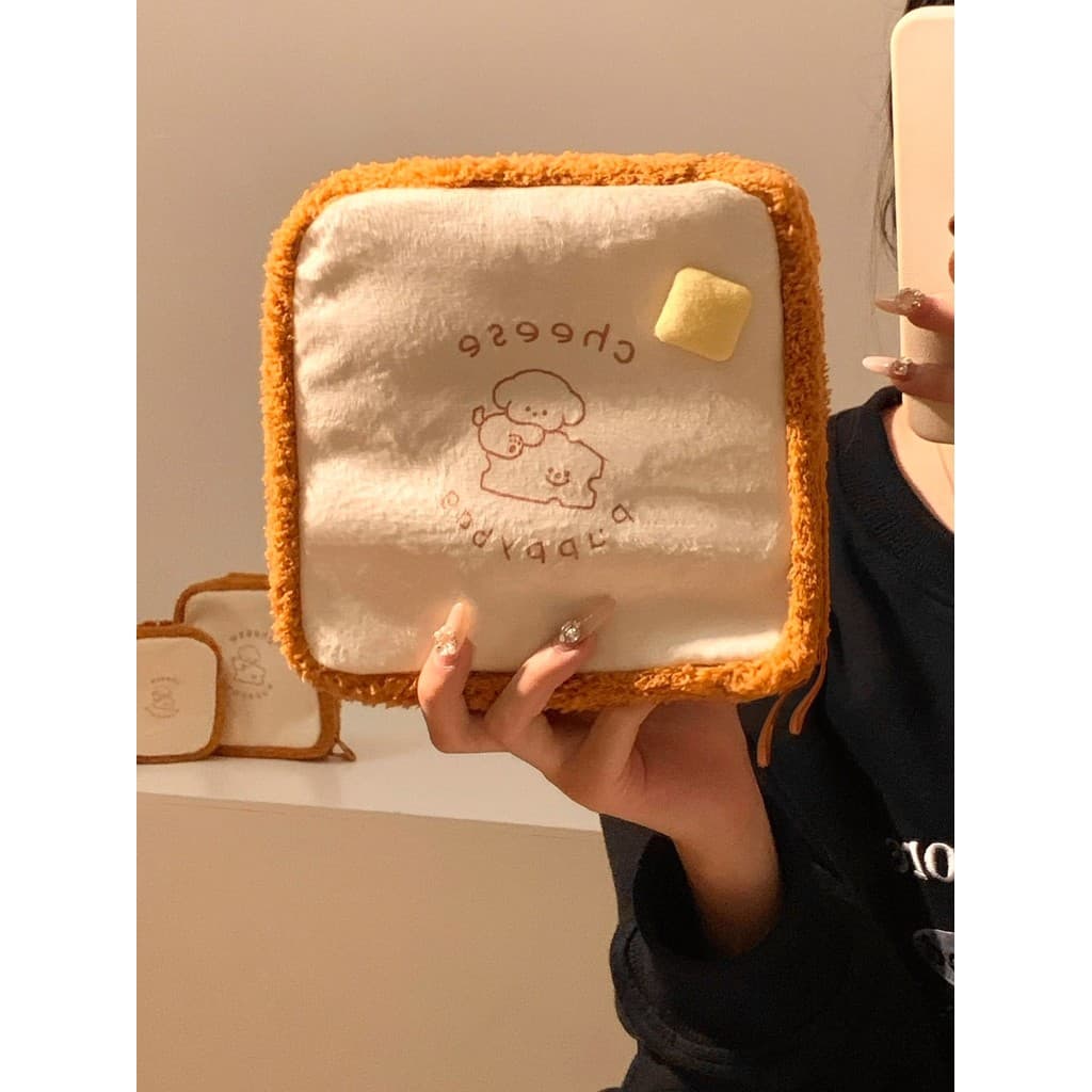 Bonito manteiga torrada filhote de cachorro saco cosmético feminino portátil grande capacidade partição produtos de cuid