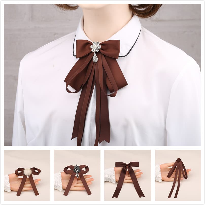 Camisa branca gravata borboleta feminina fita de renda estilo Preppy coreano bonito literário cor sólida topo café cor a