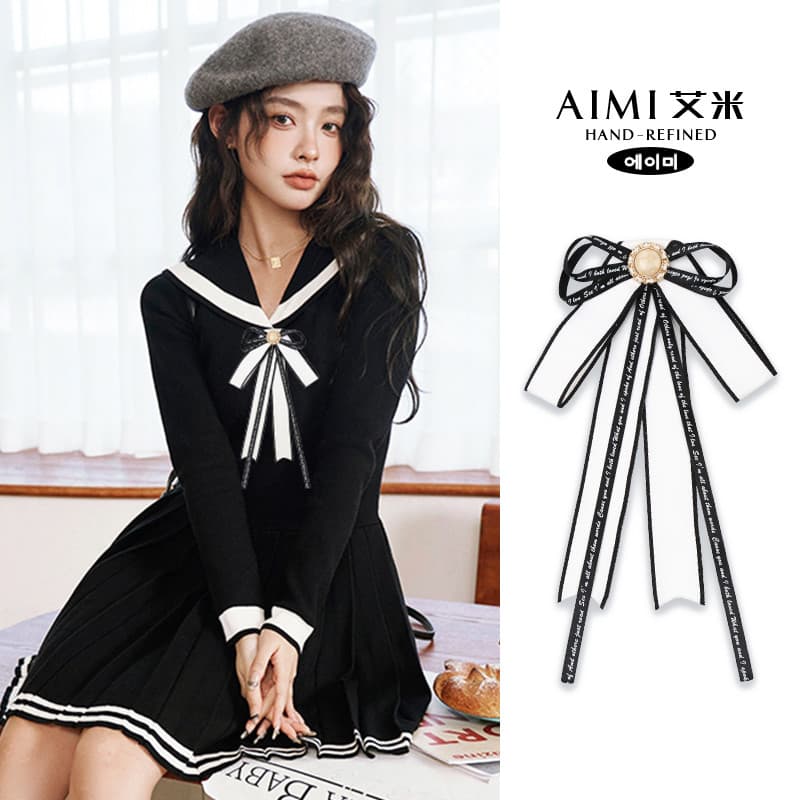 Gravata borboleta feminina estilo Preppy gola branca britânica flor arco pino Streamer fita suéter camisa acessórios dec