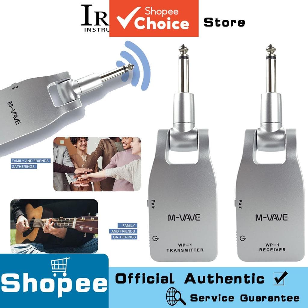 M-VAVE WP-1 Sistema sem Fio 2.4G Transmissor & Receptor Alcance 30m Recarregável para Guitarra e Contrabaixo Elétricos