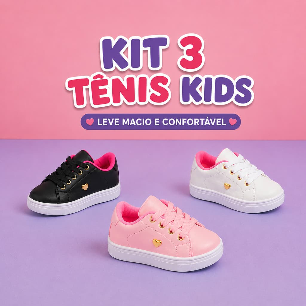 Kit 3 Pares Tênis Infantil Menina Casual Confortável Leve Antiderrapante Original Frete Grátis