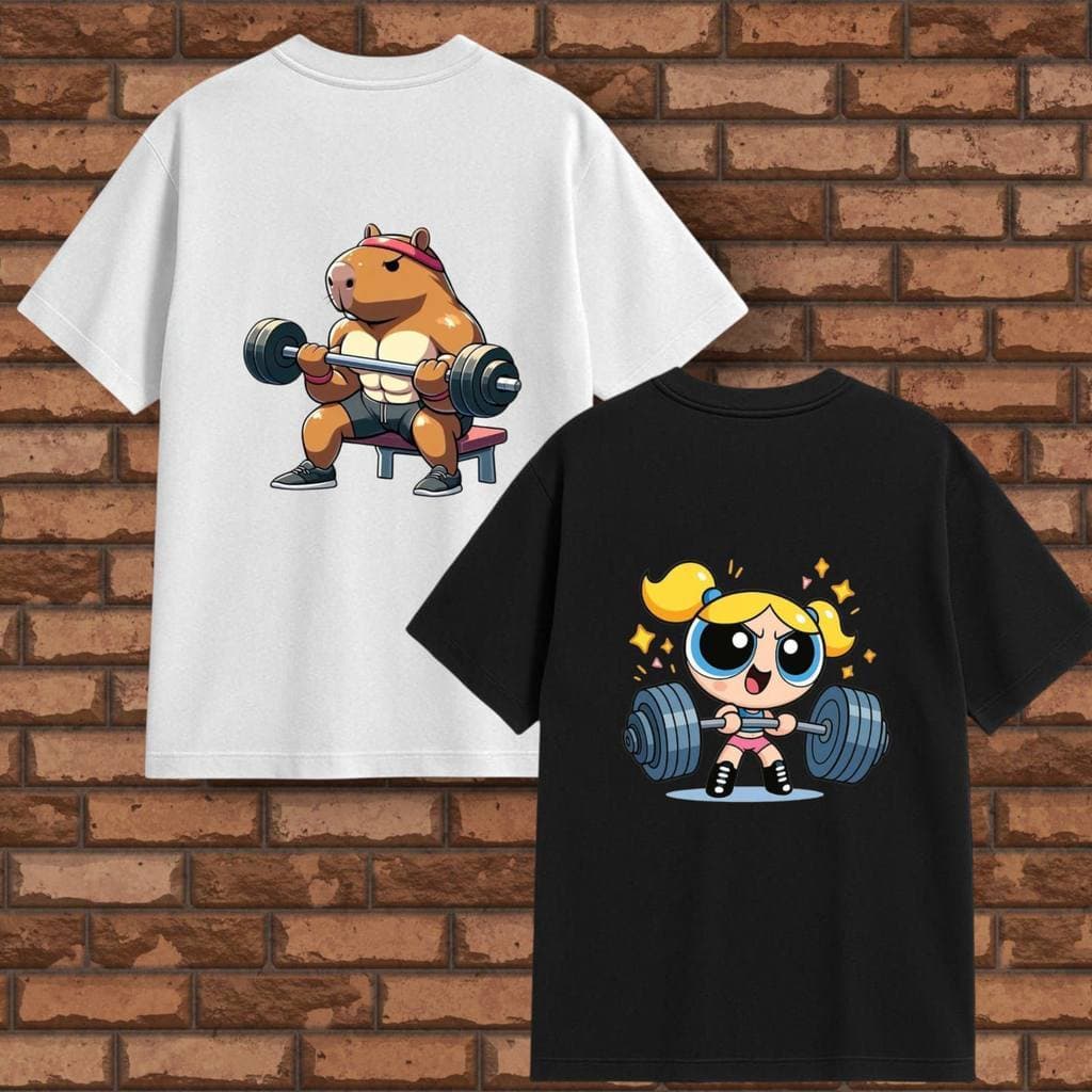 Kit 2 Camisetas Logo DTF Super Poderosas e Capivara Academia