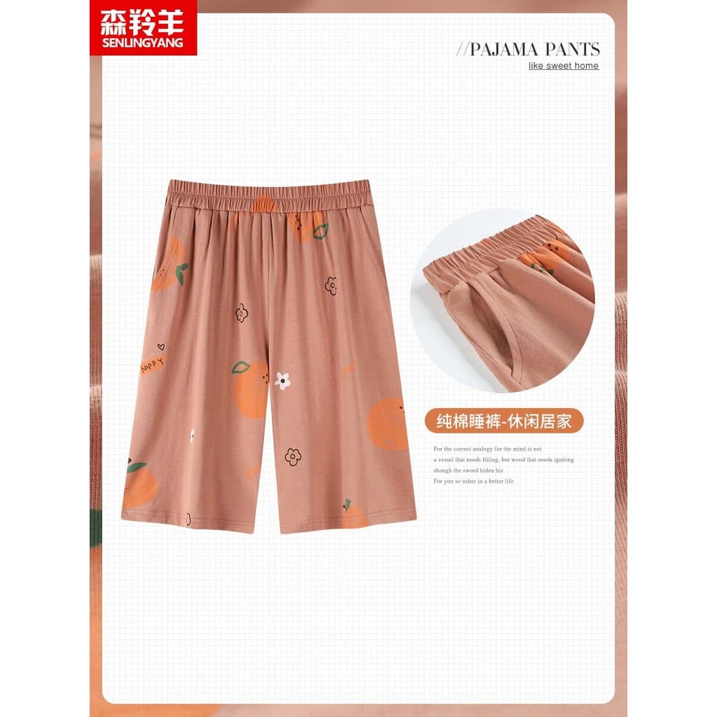 Calças de pijama senhoras puro algodão casa Shorts verão calças cortadas mãe fina solta casa calças pode usar fora Plus