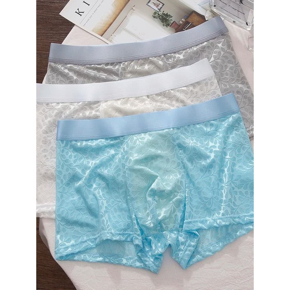 Novo verão masculino gelo seda respirável roupa interior extremamente transparente tecido fino meados de cintura Boxer B