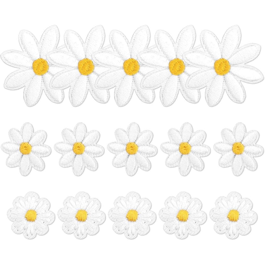15pcs Daisy Flower Iron on Patches, 3 Sizes Cute Daisy Embroidery Applique Floral Sew on Patches Stylish Flower Patch fo