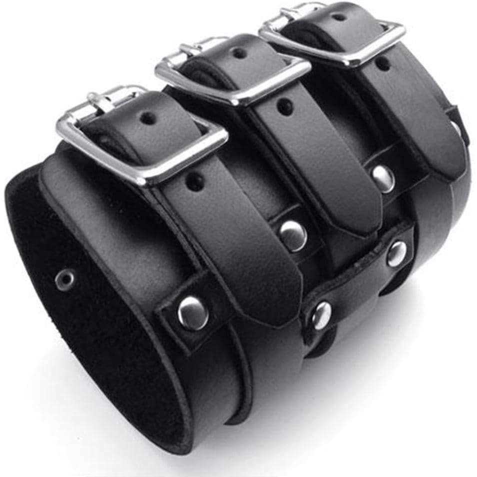 jonline24h Pulseira de Couro Genuíno Larga para Homens e Mulheres, Estilo Punk Rock, Serve para pulsos de 7,5" a 9", Pre