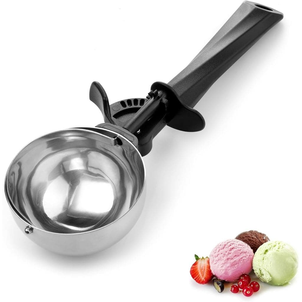 Colher Grande para Sorvete com Gatilho, 4,5 oz (130ml), Colher de Aço Inoxidável para Porções de Sorvete, Sorbet, Melão,
