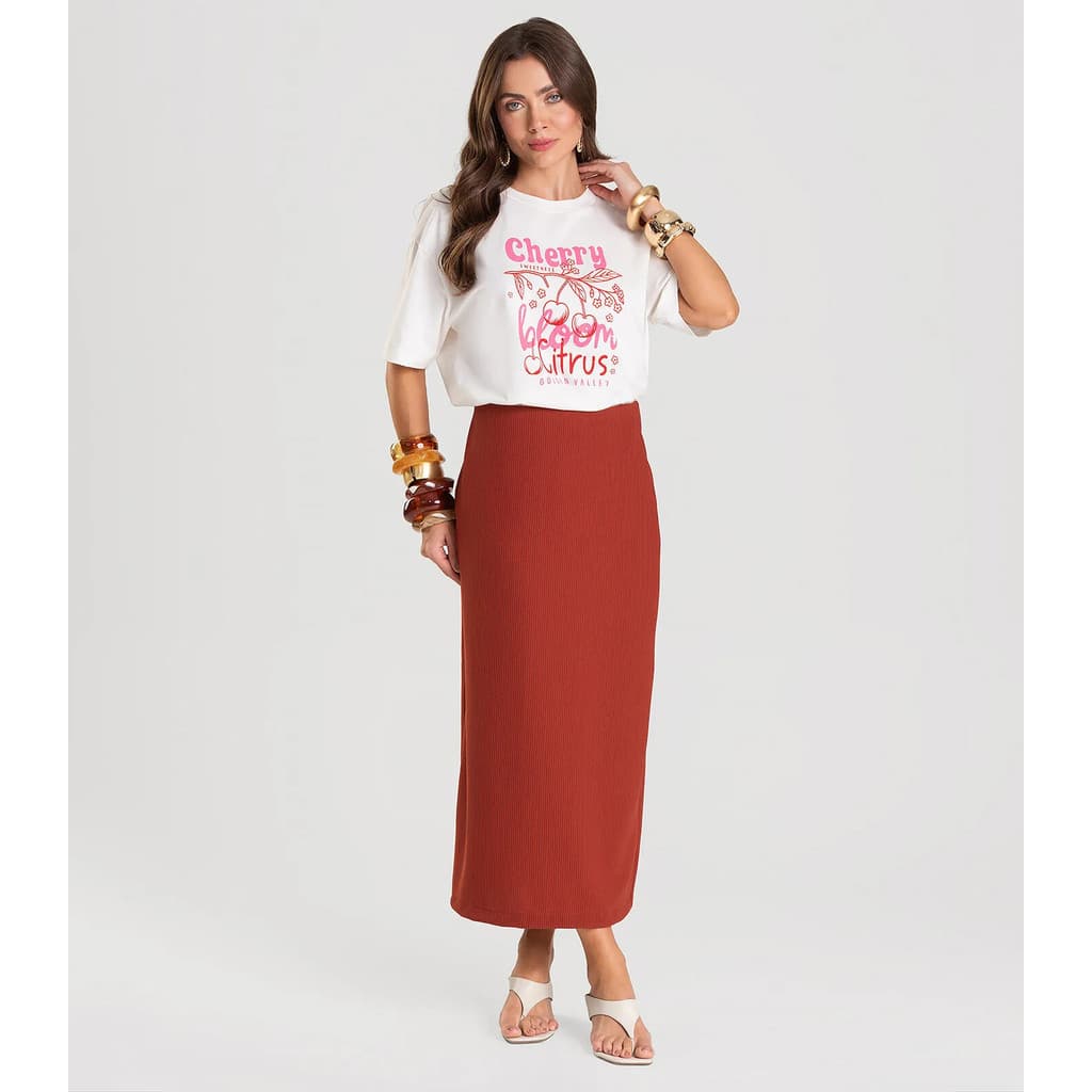 Saia Feminina Midi Dianna Marrom