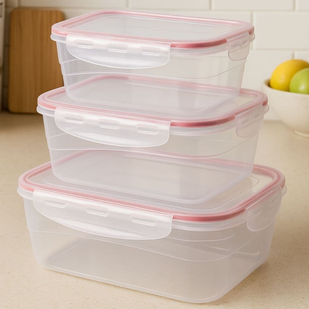 Kit 3 Potes Herméticos Tampa Silicone BPA Free 500ml 1L 1,5L Para Geladeira Freezer Micro-ondas