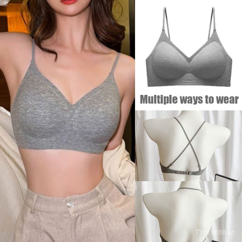 Sutiã estilo colete com costas cruzadas, design push-up, belo design nas costas, roupa íntima de cor sólida.