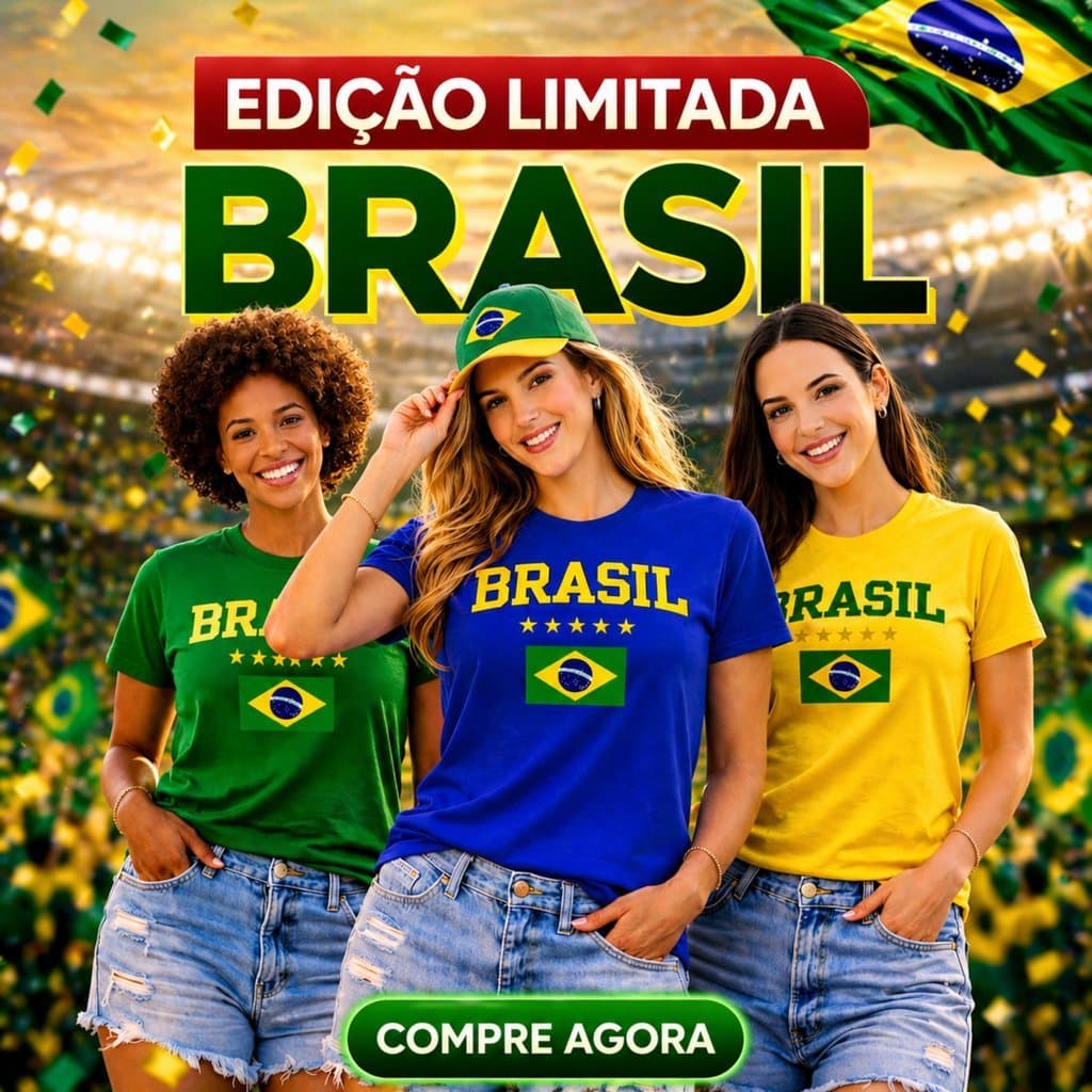 Camiseta Brasil Feminina Copa 2026 100% Algodão Premium Torcedora Verde Amarelo Azul Branco Casual