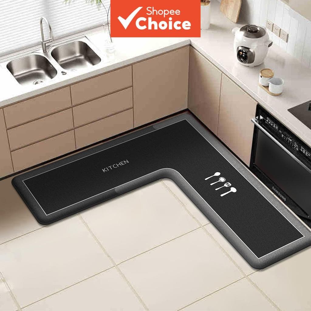 Tapete De Cozinha De Flanela Em Formato Irregular , Banheiro Antiderrapante De Pelúcia Absorvente Forma De L