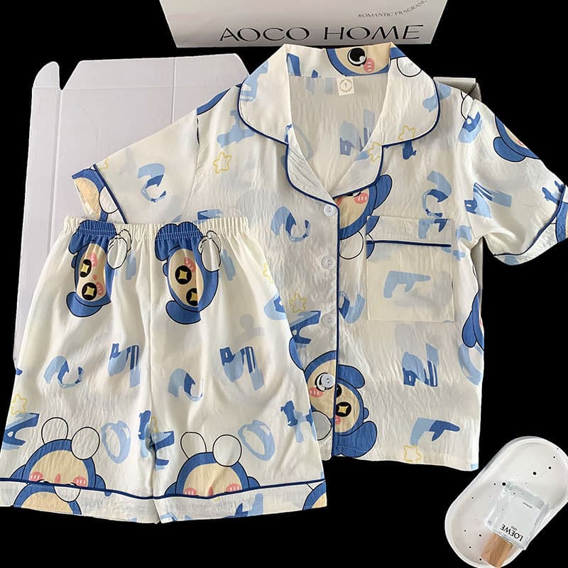 Conjunto De Pijamas Curtos Com Frente Aberta De Algodão Nuvem Para Meninos , Roupa De Casa Casual Família