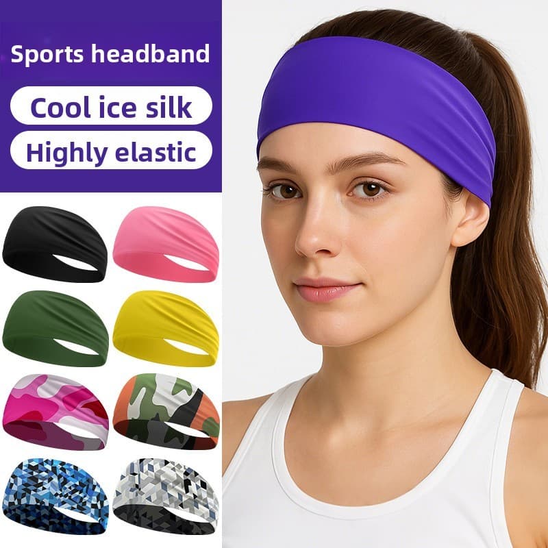 [Estoque Pronto] Tiara Esportiva Profissional Unissex Seda Gelada Absorvente De Suor Fitness Yoga À Prova Corrida Ao Ar