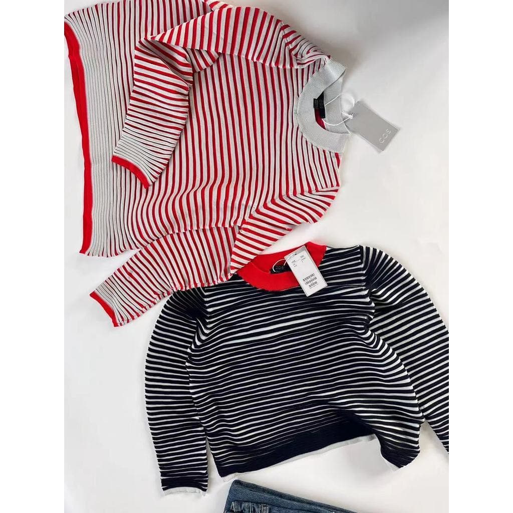 Nordic pedido Original COS listrado pulôver manga longa camisola camisola em torno do pescoço Commuter grande estirament