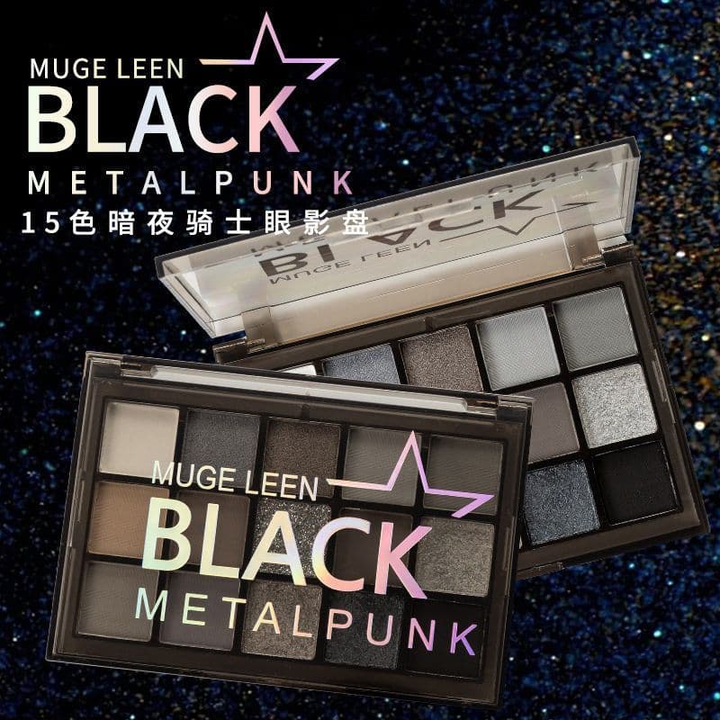 MUGE LEEN 15 Cores Dark Night Knight Paleta de Sombras Maquiagem Esfumaçada Maquiagem Fria Preto Punk Sombra Paleta de C