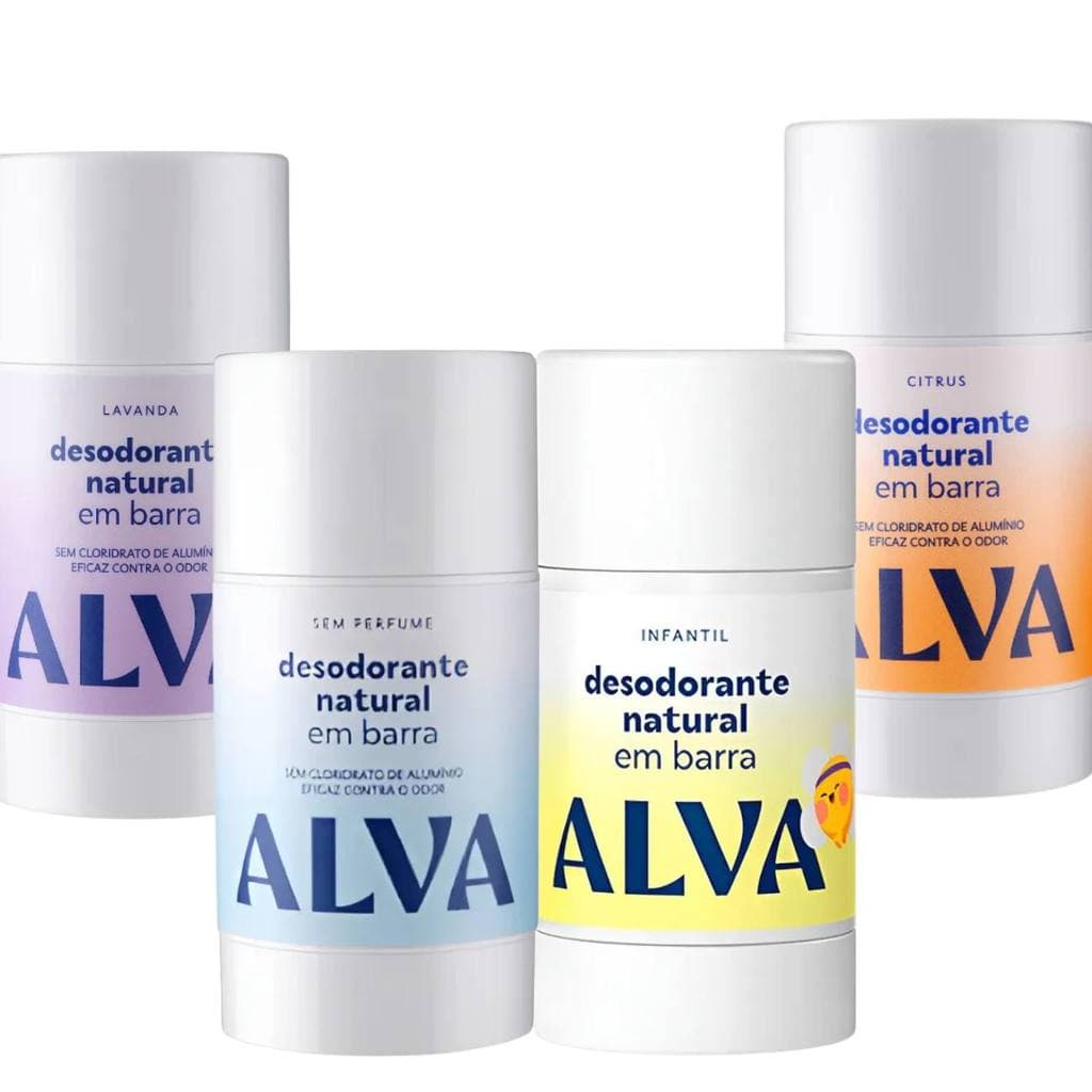 Desodorante Alva Vegano em Barra 45g - Lavanda -  Citrus - Natural  e Camomila Infantil 33g