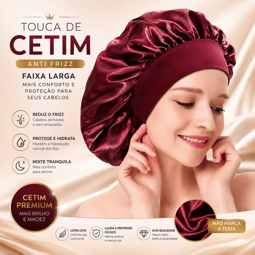 Touca de Cetim com Faixa Larga – FIOS LINDOS E SAUDAVEIS