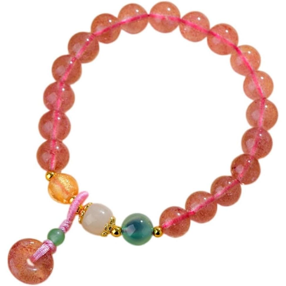 DorkTees (Pulseira de Cristal C321 + Pingente Fivela da Paz) Pulseira de Cristal Natural com Folha de Ouro e Vidro, Ping