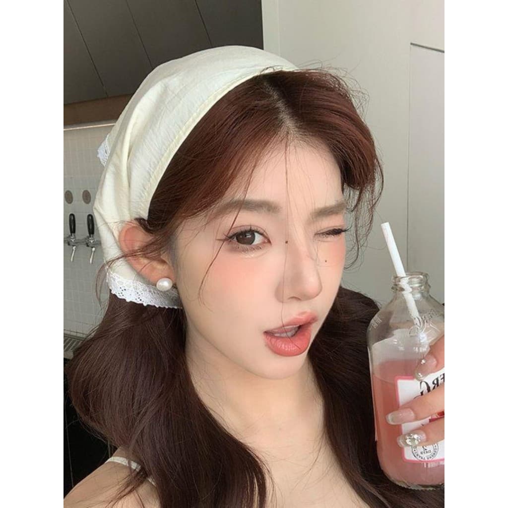 Francês branco laço triângulo cachecol flor bege retro decorativo lenço Pastoral retro lenço de seda Streamer menina na