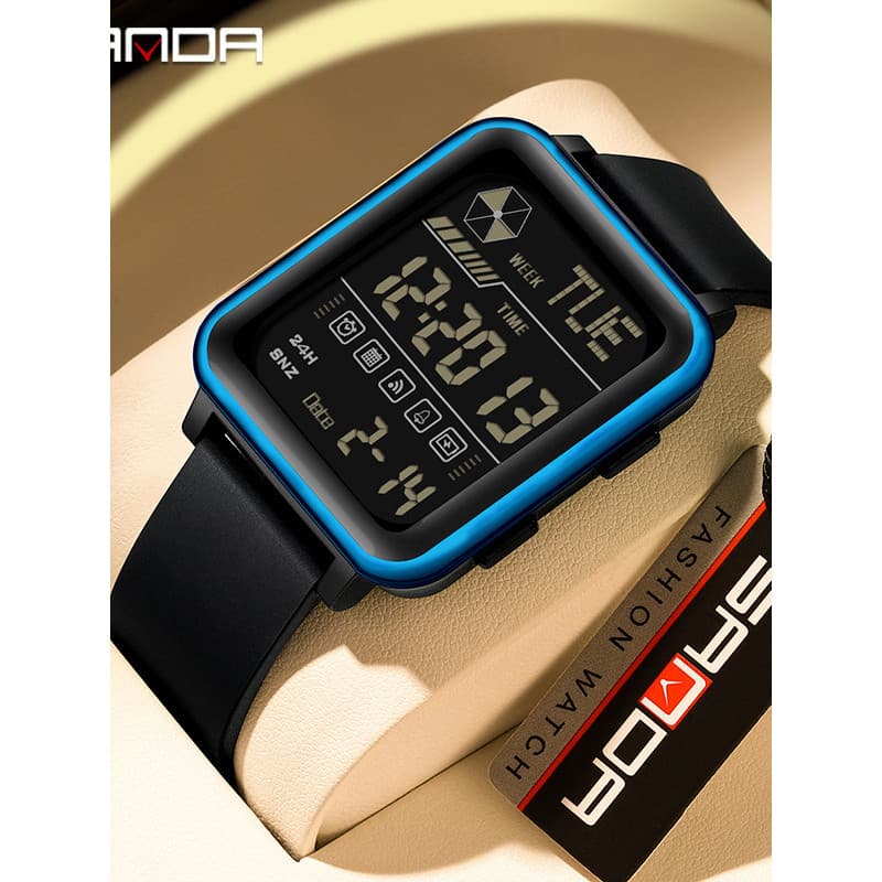 Sanda novo estilo relógio eletrônico multifuncional quadrado Digital Silicone relógio estudante à prova dwaterproof água