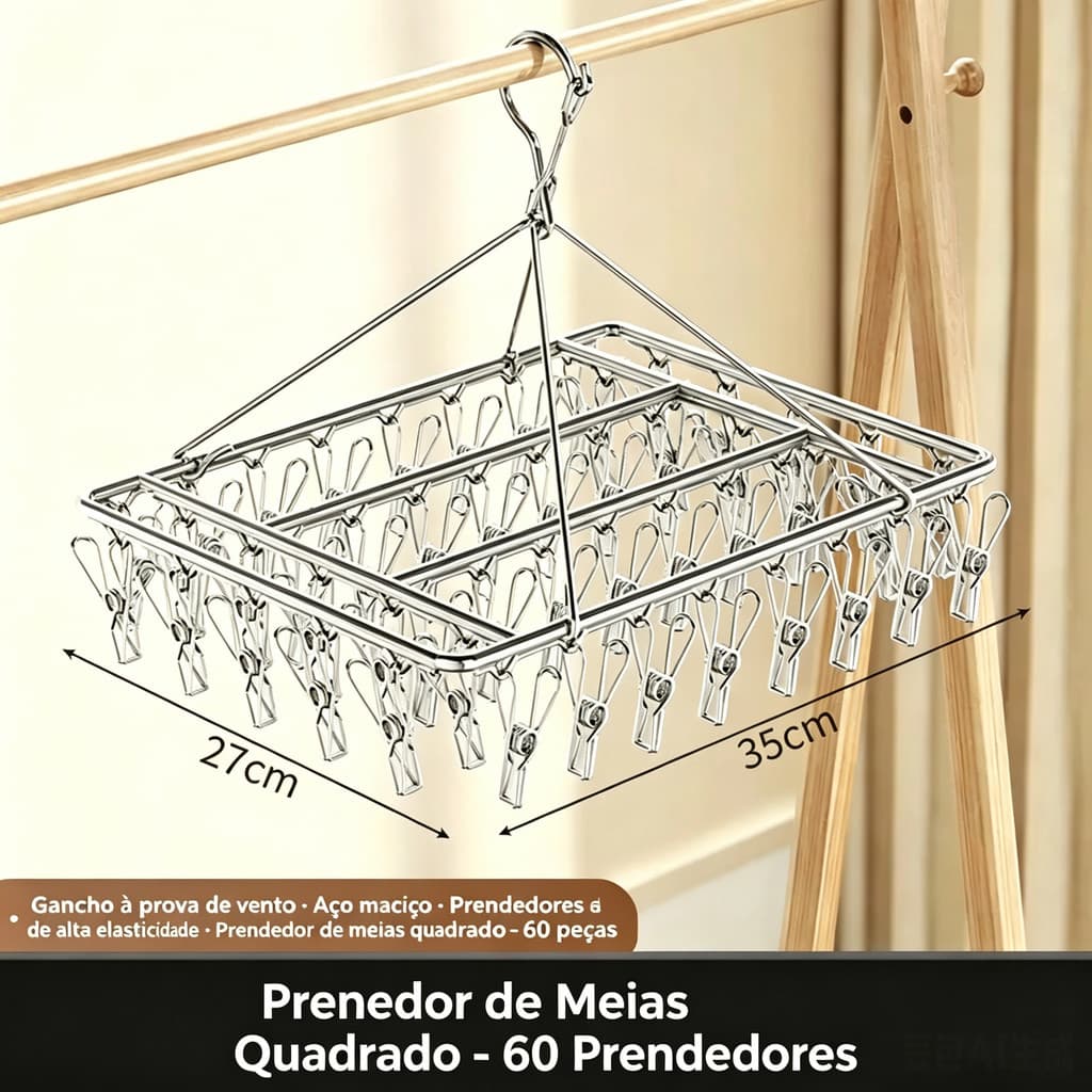 Varal 60Prendedores Para Roupa Intima Para Calcinha Meia Cueca Reforçado inox 60 Prendedores