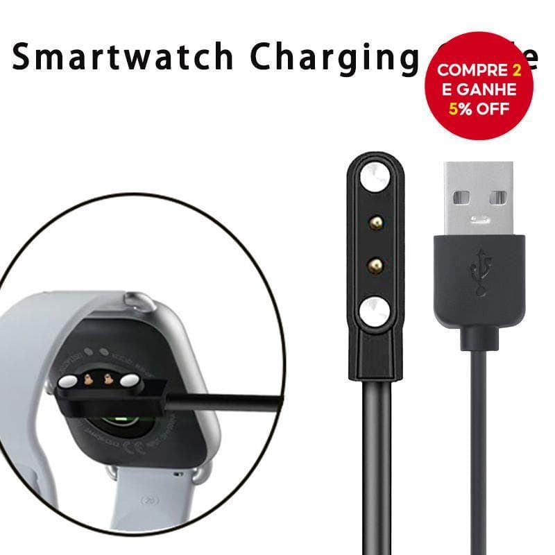 Cabo de Carregamento Magnético para Smartwatch, Cordão USB Substituto de 2 Pinos, Carregador para