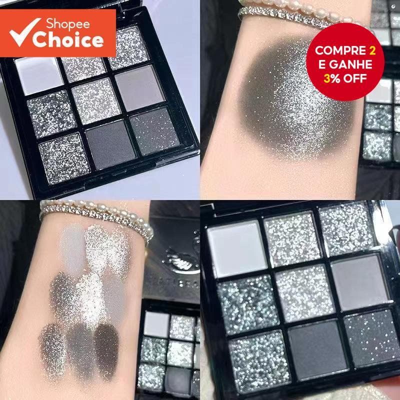 Paleta De Sombras Com Glitter De 9 , Metal Escuro , Punk , Olho Esfumaçado , Cinza , Preto , Frio , Maquiagem Feminina