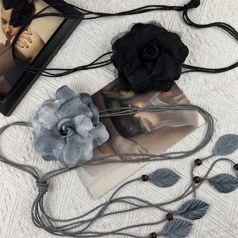Novo estilo chinês cinto feminino moda decoração combinando saia vestido camisa flor cera corda cintura corrente acessór