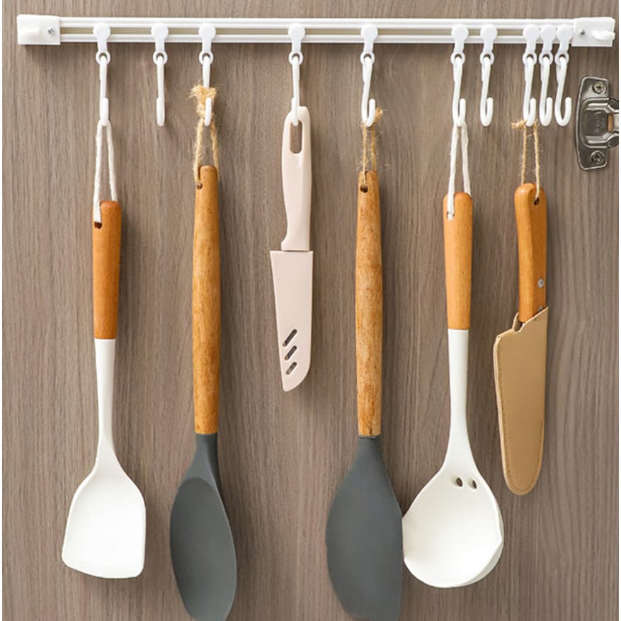 Armazenamento de cozinha trilho deslizante gancho porta do armário gancho de armazenamento ferramenta útil sem perfuraçã