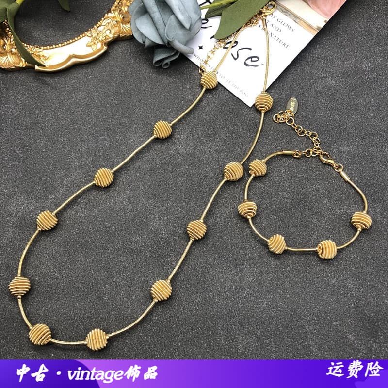 Medieval vintage jóias Material de cobre chapeamento ouro Real simples colar pulseira conjunto moda elegante FM