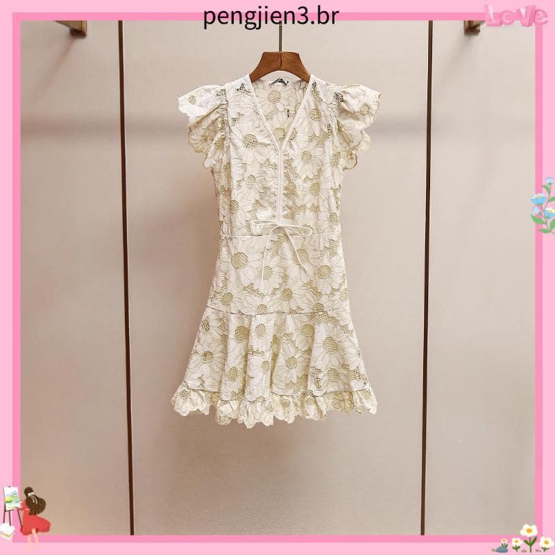 Vestido Evangélico 100% Algodão Forrado Bordado Botões Cinto