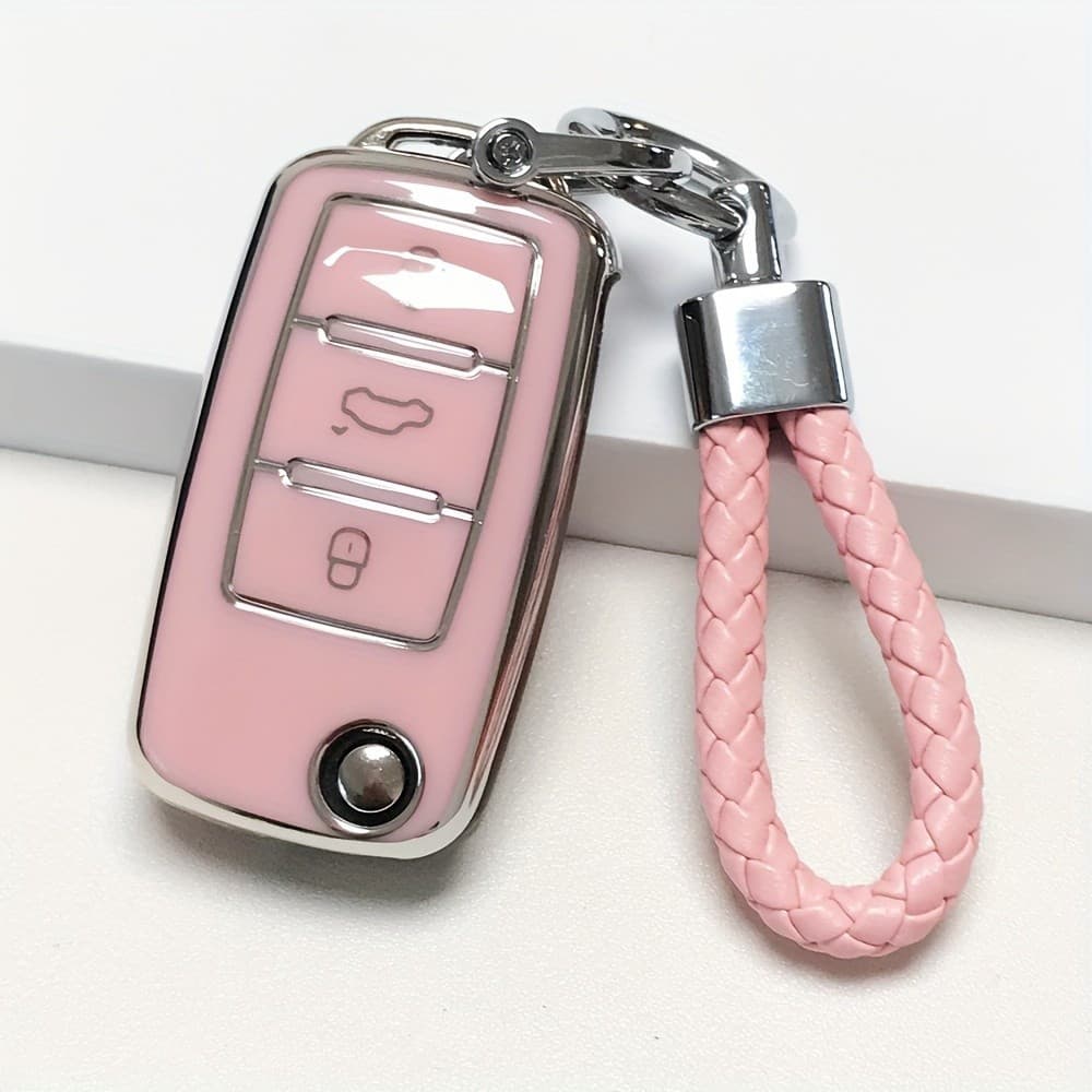 Capa protetora de chave em TPU com design trançado, adequada para Volkswagen, compatível com Skoda, Seat, Passat, Tiguan