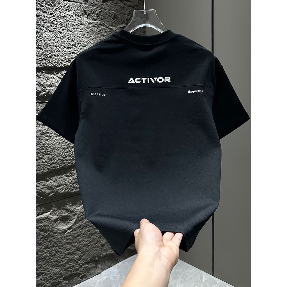 Verão novo estilo masculino High Street em torno do pescoço de manga curta camiseta masculina tendência da moda impressã
