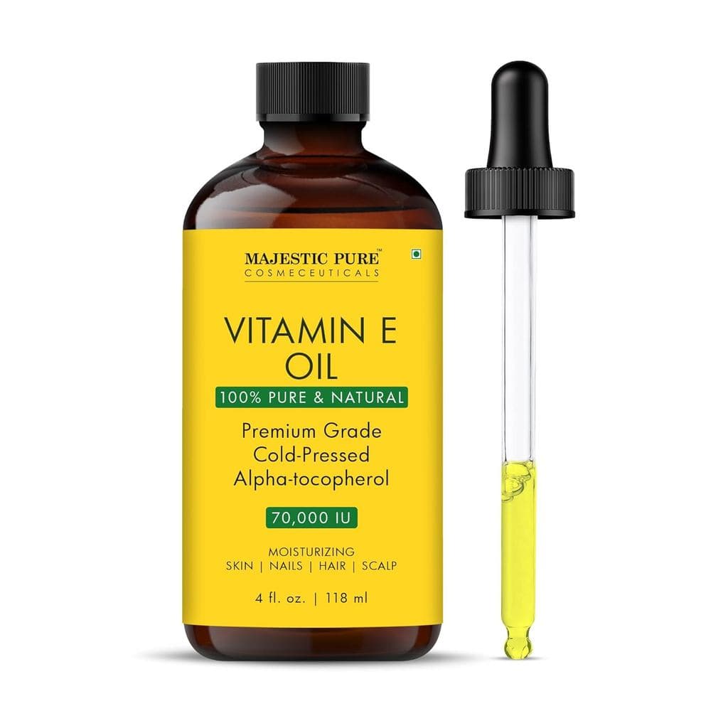 Óleo de Vitamina E Majestic Pure 4 Oz Óleo de Vitamina E para Pele, Rosto, Cabelo e Corpo - 100% Puro e Natural, 70.000