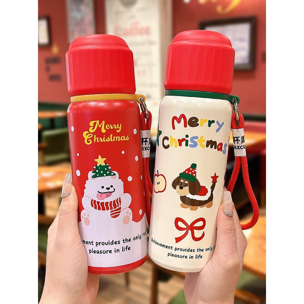 Presente de natal copo térmico feminino dos desenhos animados de alto valor com tampa filtro malha despeje copo de água