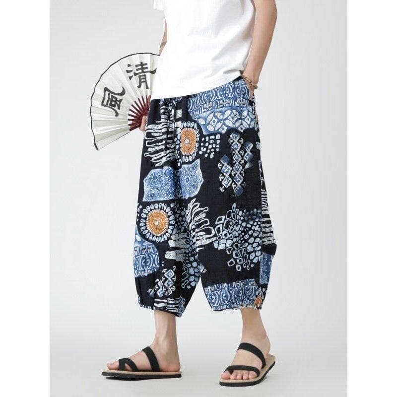 Verão fino Bloomers homens Nepal praia calças estilo étnico flor calças soltas Shorts de perna larga calças cortadas