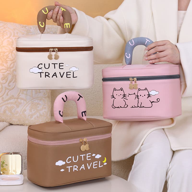 Novos produtos transfronteiriços Meow Series Bolsa de cosméticos de alto valor e grande capacidade portátil para viagem