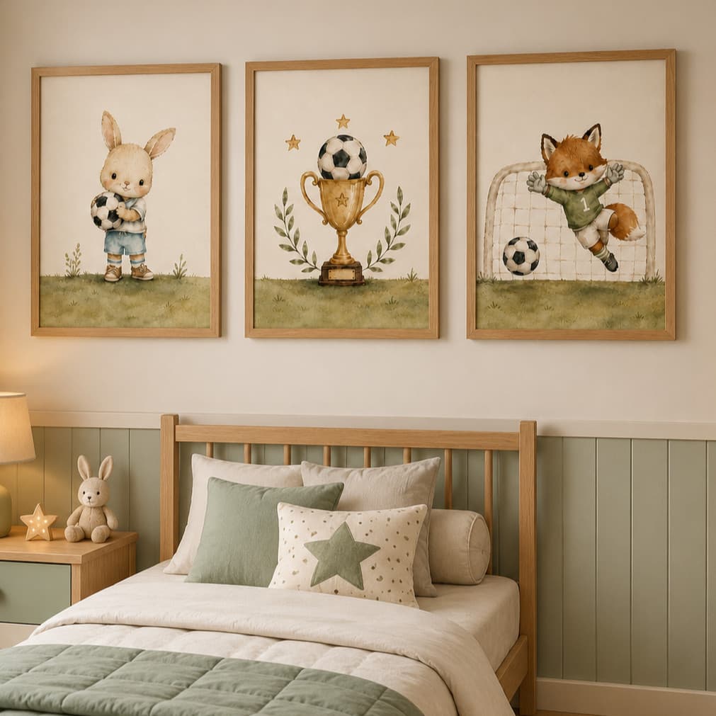 KIT Para Quarto de Bebê Masculino Quadros com Moldura 60 x 40 cm com Vidro Futebol Entrega Rapida