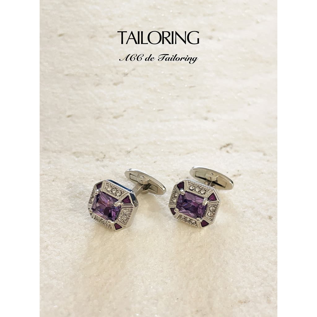 Abotoaduras octogonais rosqueadas roxo Gem forma camisa francesa abotoaduras cavalheiro manguito Studs com textura de lu