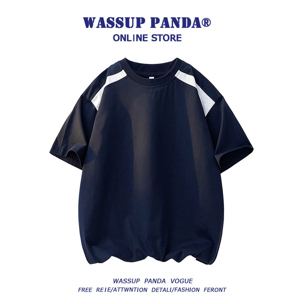 WASSUP PANDA Contraste Cor Manga Raglan Camiseta Masculina Verão Solta All-Match Casual Meia Manga T @-