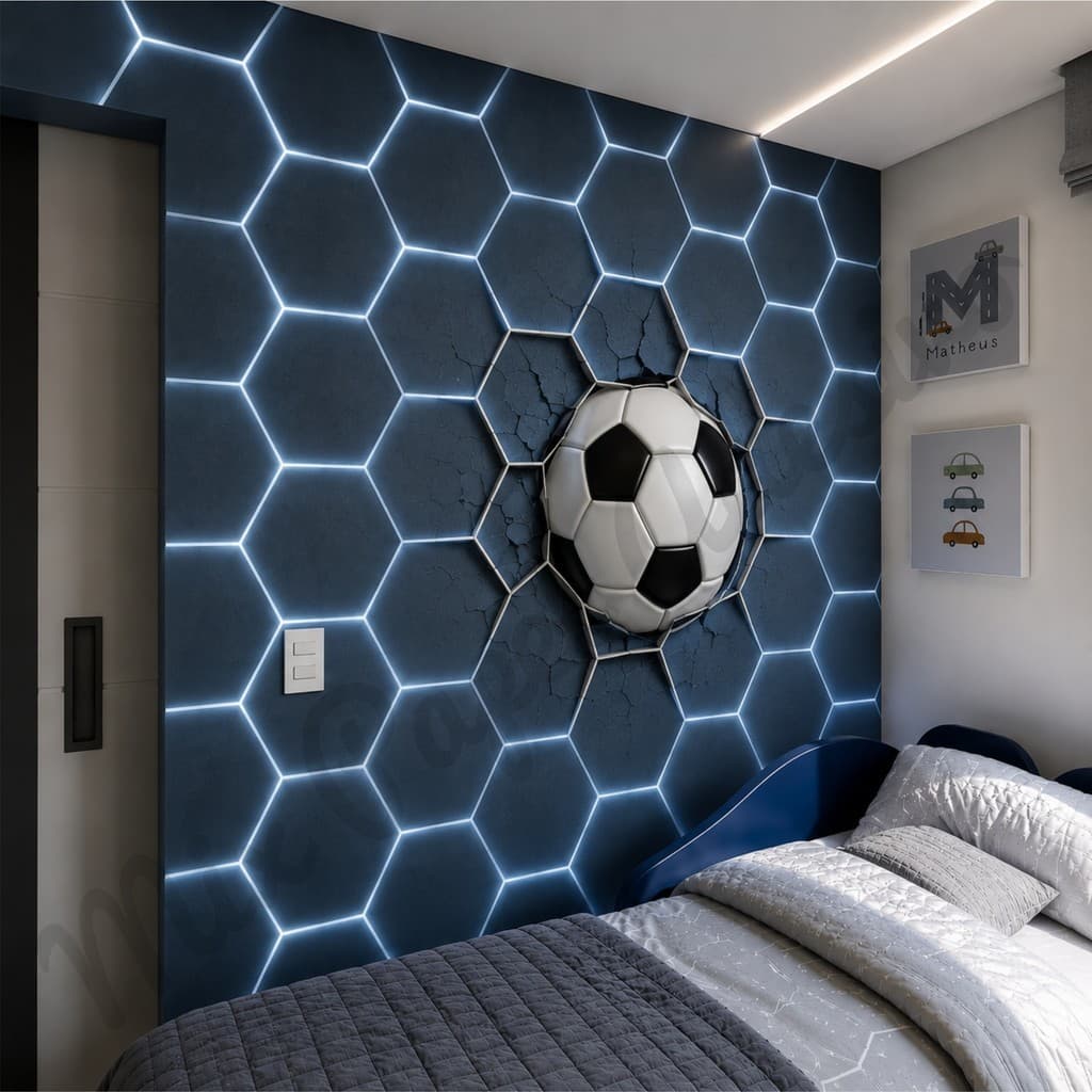 Papel De Parede Futebol Infantil Efeito Neon led