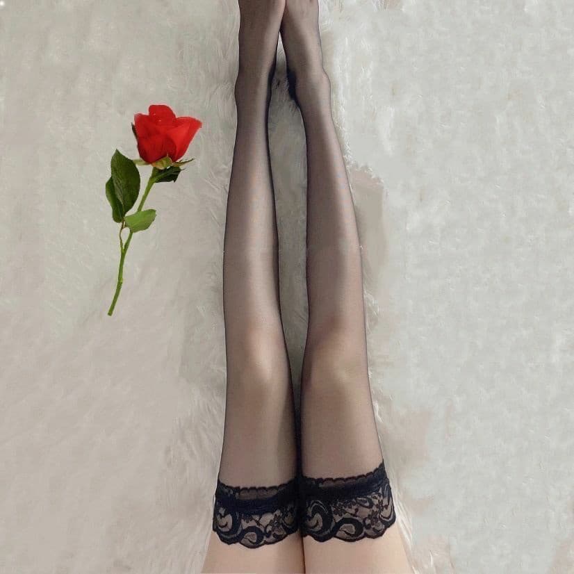 Influenciador preto renda estilo fino meias arrastão femininas sobre o joelho novo estilo preto meias de tubo alto estil
