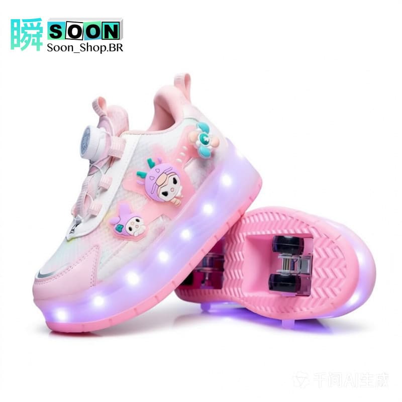 Tênis de Rodízio LED Recarregável Dobrável 4 Rodas Sapatos de Patins Automáticos para Meninos e Meninas