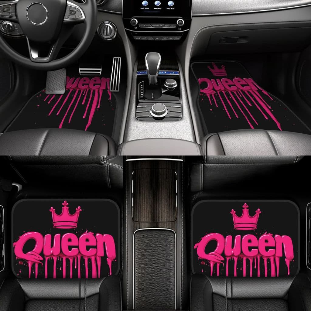 Conjunto de tapete para pés de carro estilo feminino rosa, Total de 4 peças, usando Design de lesmas pingando, equipado